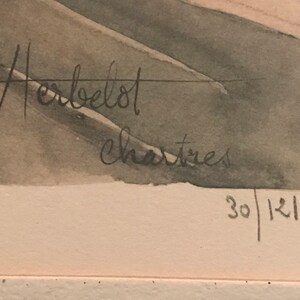 May include: A black and white watercolor painting with a signature that reads "Herbelot Chartres" and the number "30/121" in the bottom right corner.