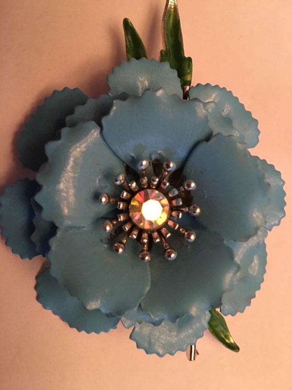 Vintage Early Signed Coro Layered Enamel Flower W… - image 1