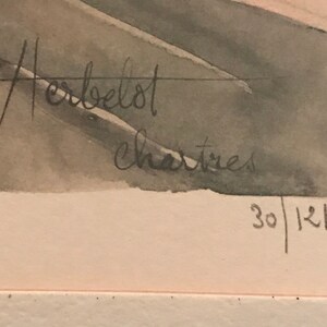 May include: A watercolor painting signed "Herbelot Chartres" and numbered "30/121".