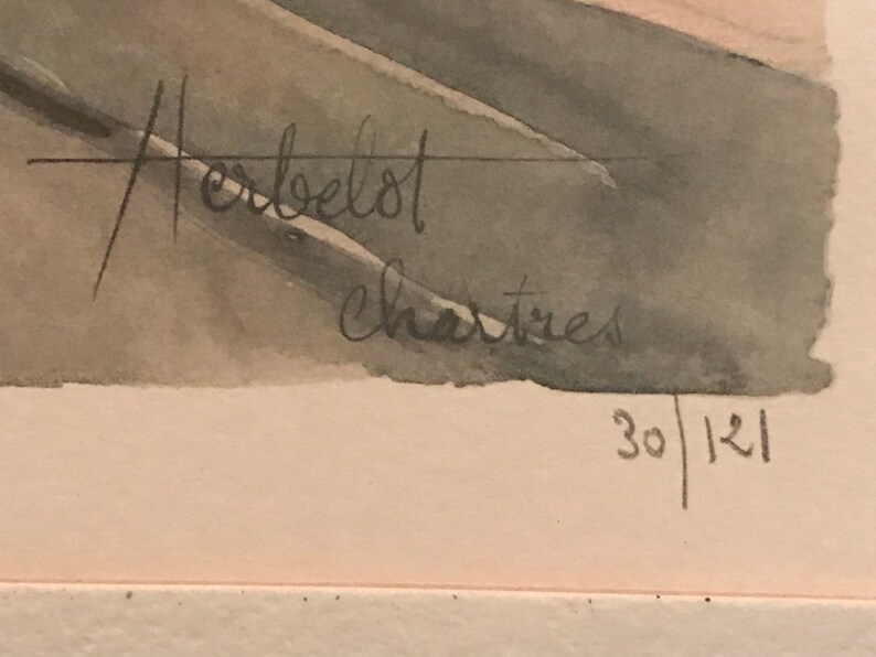 May include: A watercolor painting signed "Herbelot Chartres" and numbered "30/121".