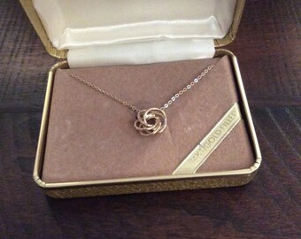 Vintage 14 Kt Gold Filled Chain Necklace Knot pendant  - In Original Box