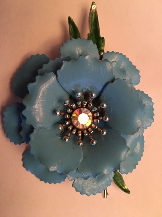 Vintage Early Signed Coro Layered Enamel Flower W… - image 2