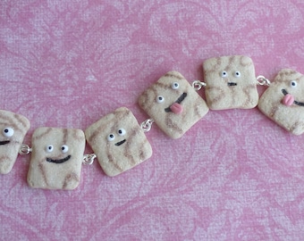 Silly Cinnamon Cereal Charm Bracelet: Handmade Polymer Clay Jewelry