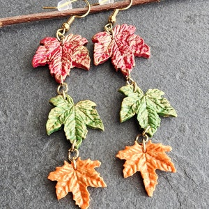 maple leaf earrings, fall leaf earrings, handmade jewelry image 1