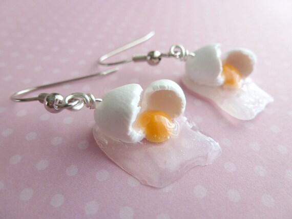 Cracked Eggs Miniature Food Jewelry Polymer Clay Earrings