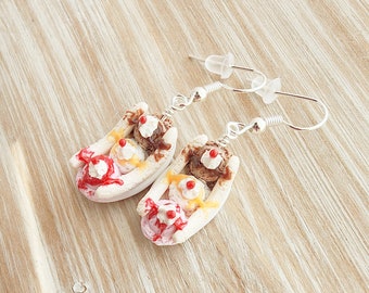 Banana Split Earrings: Handmade Polymer Clay Miniature Food Jewelry