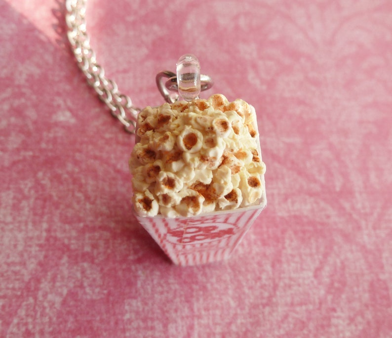 Popcorn Charm Necklace Miniature Food Jewelry Polymer Clay Etsy