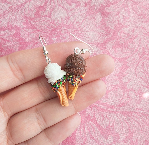 Boucles D'oreilles Pendantes Cornet De Glace - Fait Main, Sans Pierres, Dormeuses