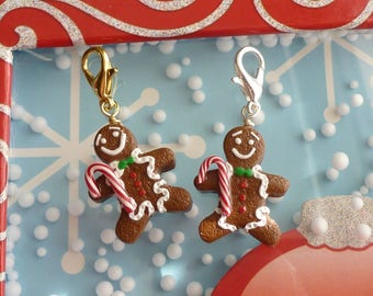 Handmade Gingerbread Man Charm: Christmas Polymer Clay Jewelry
