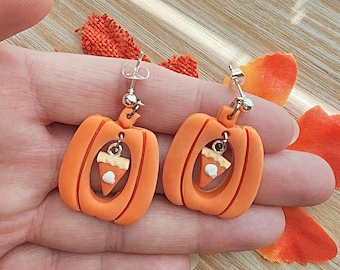 Polymer Clay Kürbiskuchen baumelnde Ohrringe weihnachtlicher Schmuck