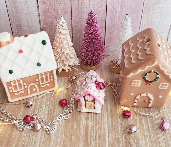 Gingerbread House Charm Necklace: Handmade Polymer Clay Christmas