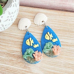 Beach Earrings, Seashell Earrings,Handmade Jewelry,Polymer Clay Earrings