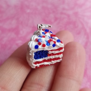 4th of July cake patriotic charm miniature food jewelry handmade polymer clay jewelry food charm