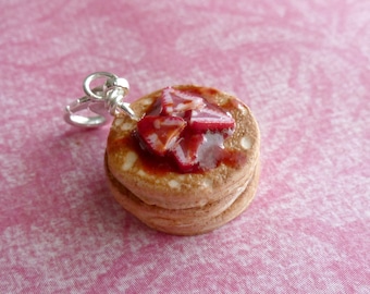 Strawberry Pancakes,Miniature Food Jewelry,Polymer Clay Jewelry