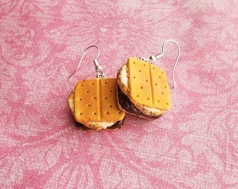 S'mores Earrings/Fall/Miniature Food Jewelry/Polymer Clay Jewelry/4th of July Earrings/Handmade Jewelry