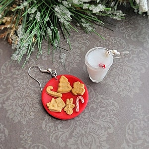 Santa&#39;s Cookies and Milk Earrings Christmas Jewelry Handmade Jewelry Polymer Clay Jewelry Handmade Gifts Hypoallergenic Earrings