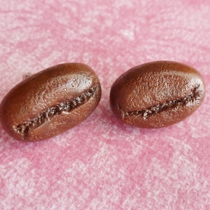 Miniature Coffee Bean Stud Earrings: Handmade Polymer Clay Jewelry
