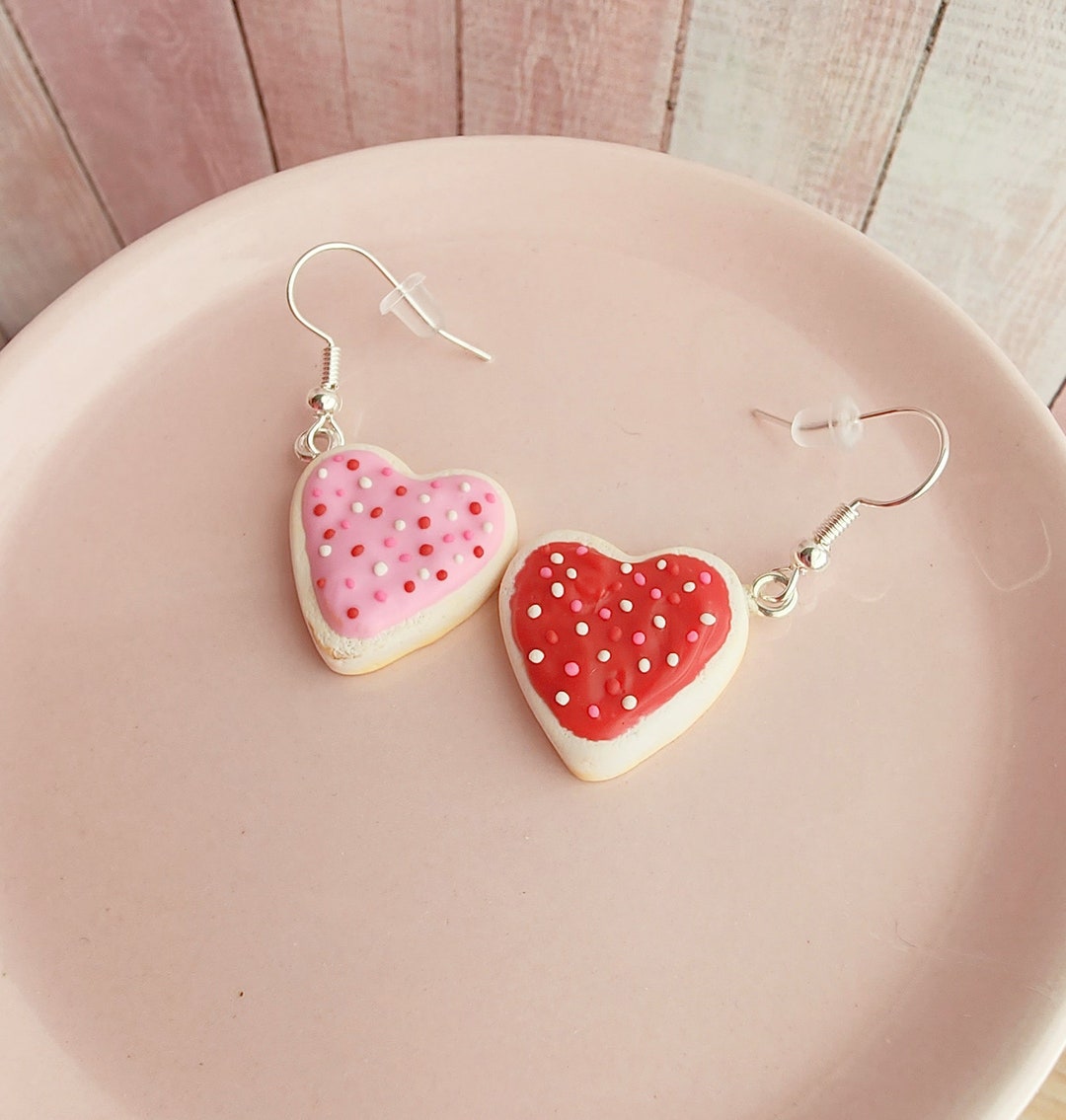Heart Sugar Cookie Earrings,miniature Food Jewelry,polymer Clay