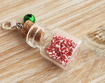 Peppermint Bottle Charm/Miniature Food Jewelry/Polymer Clay Charms