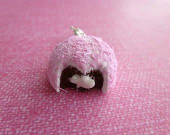 Handmade Polymer Clay Snowball Cake Charm: Miniature Food Jewelry