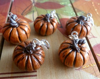 Handmade Polymer Clay Pumpkin Charm: Halloween Jewelry, Stitch Marker