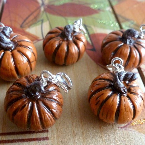 pumpkin charm fall miniature food jewelry polymer clay jewelry halloween charms stitch marker handmade jewelry