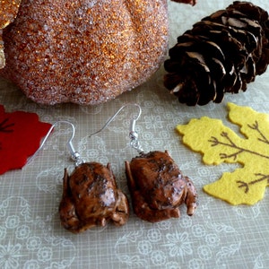 Thanksgiving turkey earrings,miniature food jewelry,thanksgiving jewelry,handmade jewelry,polymer clay earrings