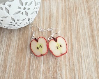 Teacher Gifts,Apple Earrings,Miniature Food Jewelry,Polymer Clay Jewelry,Handmade