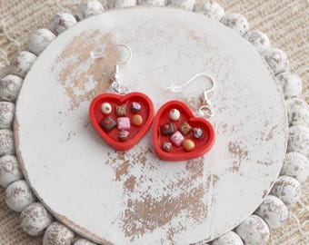 Heart Box of Chocolate Earrings,Valentine's Day Jewelry,Polymer Clay Earrings