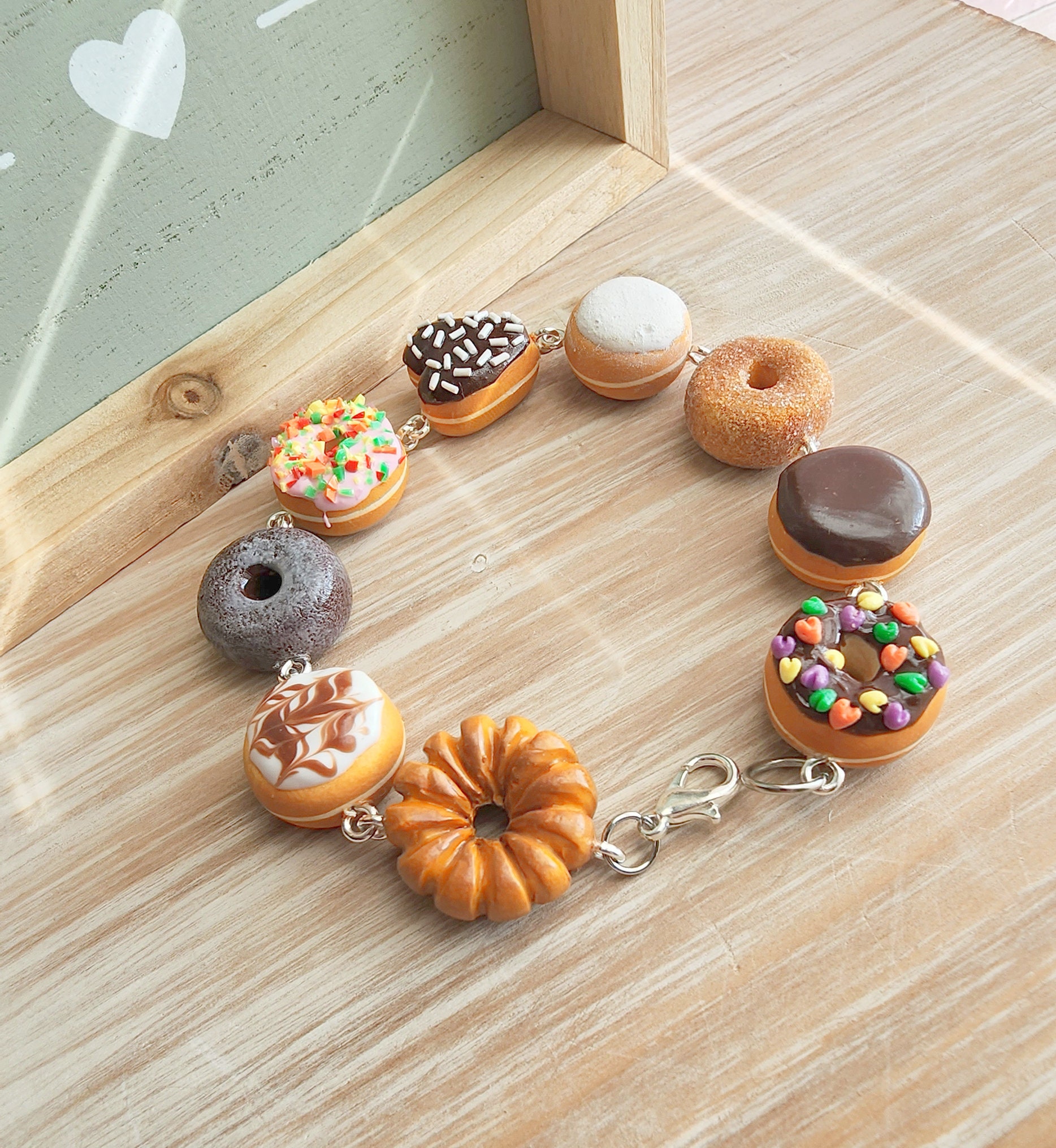 Donut Charm Bracelet Handmade Jewelry Polymer Clay Jewelry