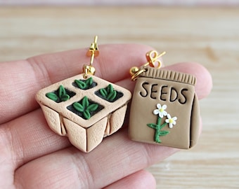 Gardening Earrings,Polymer Clay Jewelry,Handmade,Flowers