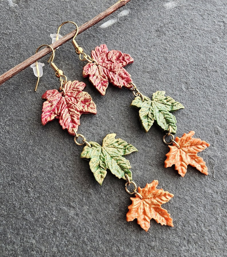 maple leaf earrings, fall leaf earrings, handmade jewelry image 3