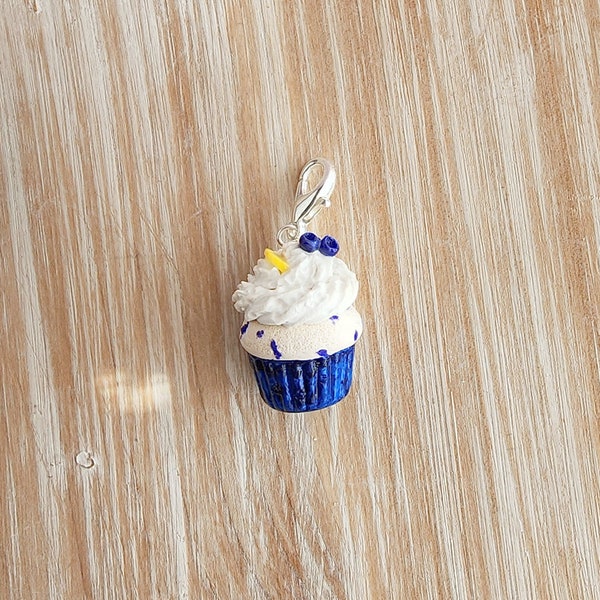 Blueberry Lemon Cupcake Charm,Miniature Food Jewelry,Handmade Jewelry,Polymer Clay Charms