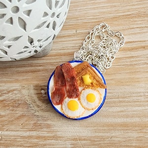 Breakfast Plate Charm Necklace,Miniature Food Jewelry,Polymer Clay Jewelry