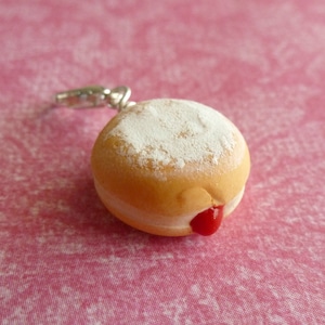 Jelly Filled Donut Miniature Food Jewelry Donut Charm Polymer Clay Donut
