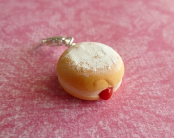 Jelly Donut Charm: Miniature Food Jewelry, Polymer Clay Donut