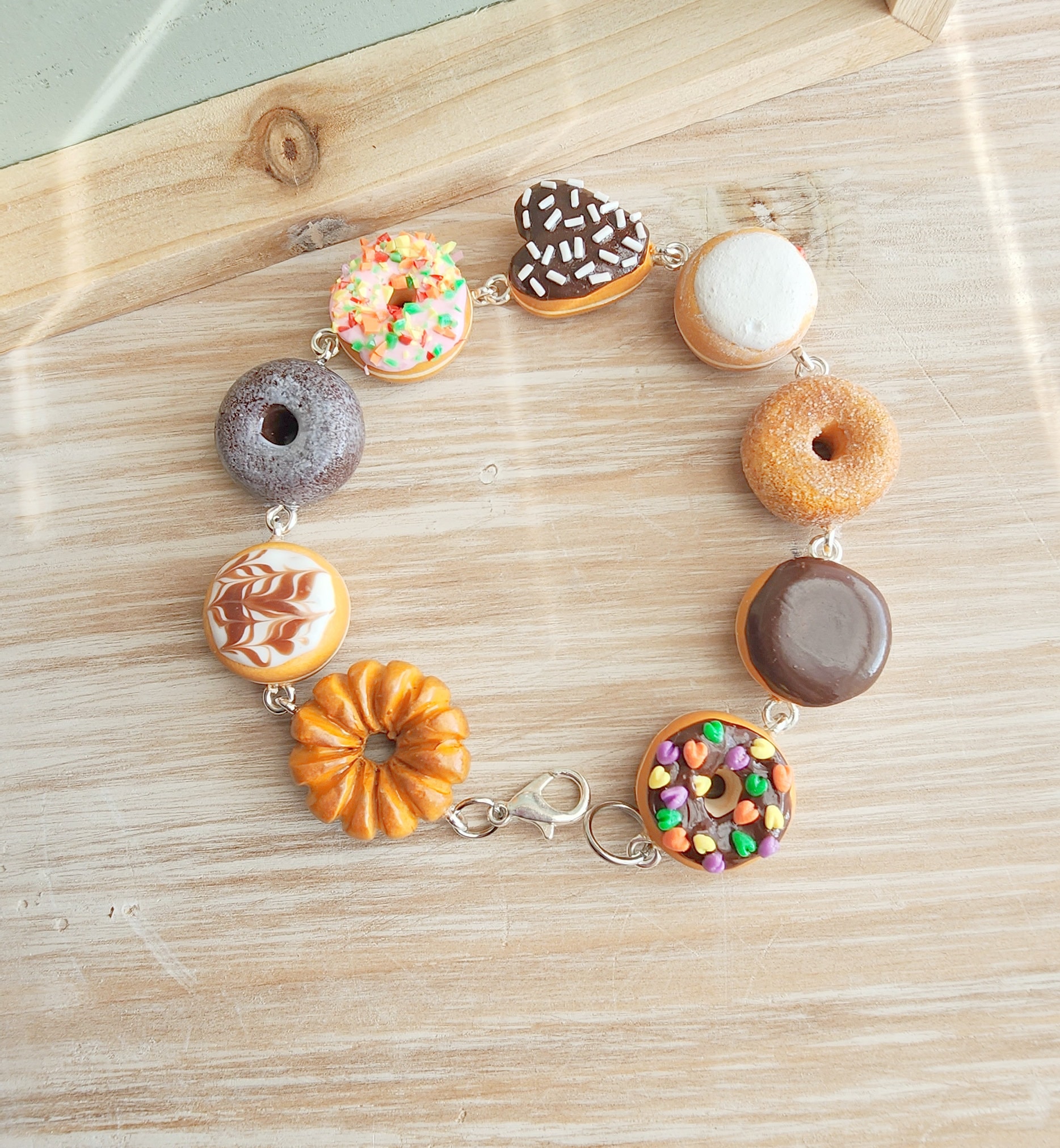 Donut Charm Bracelet Handmade Jewelry Polymer Clay Jewelry