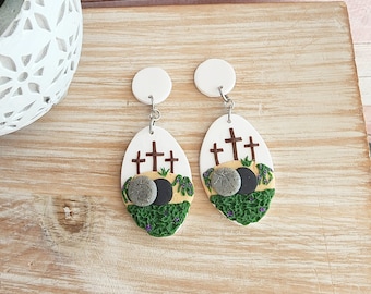 Handgemachte Ostern Auferstehung Ohrringe: Polymer Clay christlichen Schmuck