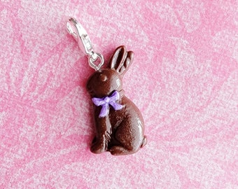 Chocolate Easter Bunny Charm: Miniature Polymer Clay Food Jewelry