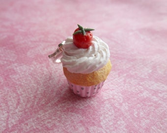 Strawberry Cupcake Charm Miniature Food Jewelry Polymer Clay Jewelry Stitch Marker Handmade Jewelry