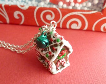 Christmas Gingerbread House Necklace: Miniature Polymer Clay Food Jewelry