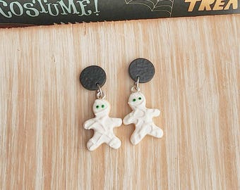 Gingerbread Mummy Earrings: Handmade Halloween Food Jewelry