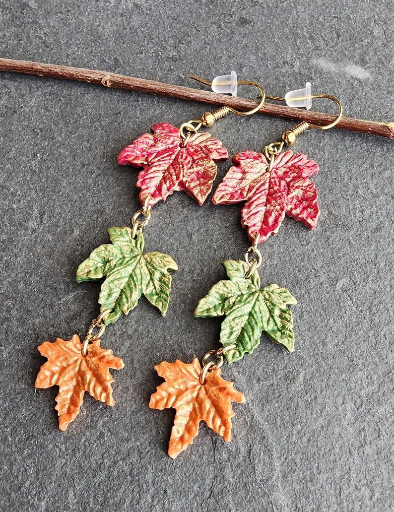 maple leaf earrings, fall leaf earrings, handmade jewelry image 2