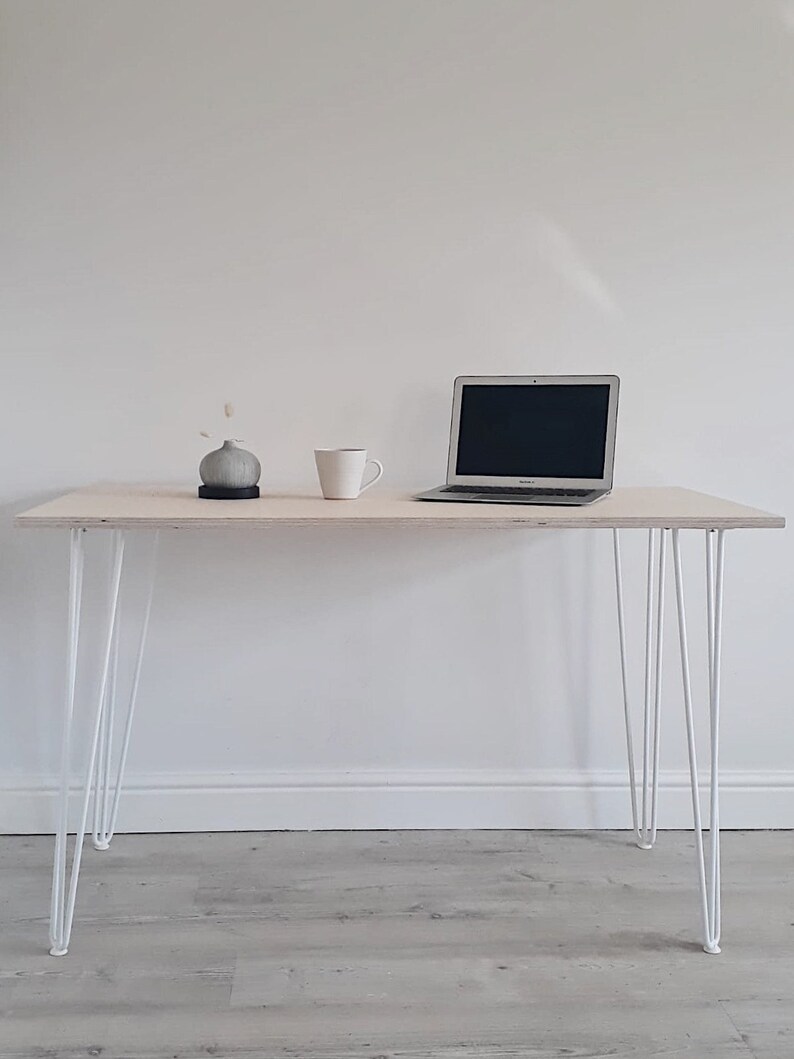 Hairpin Desk With White Legs Home Office Desk UK Plywood Etsy UK