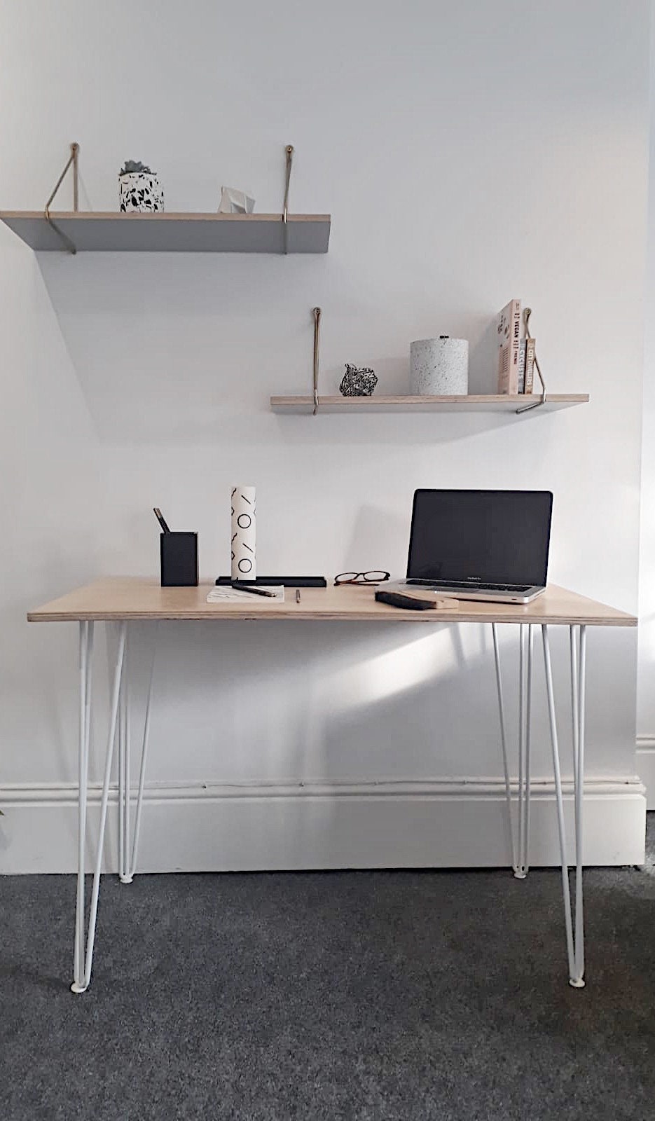 Hairpin Desk With White Legs Home Office Desk UK Plywood Etsy UK