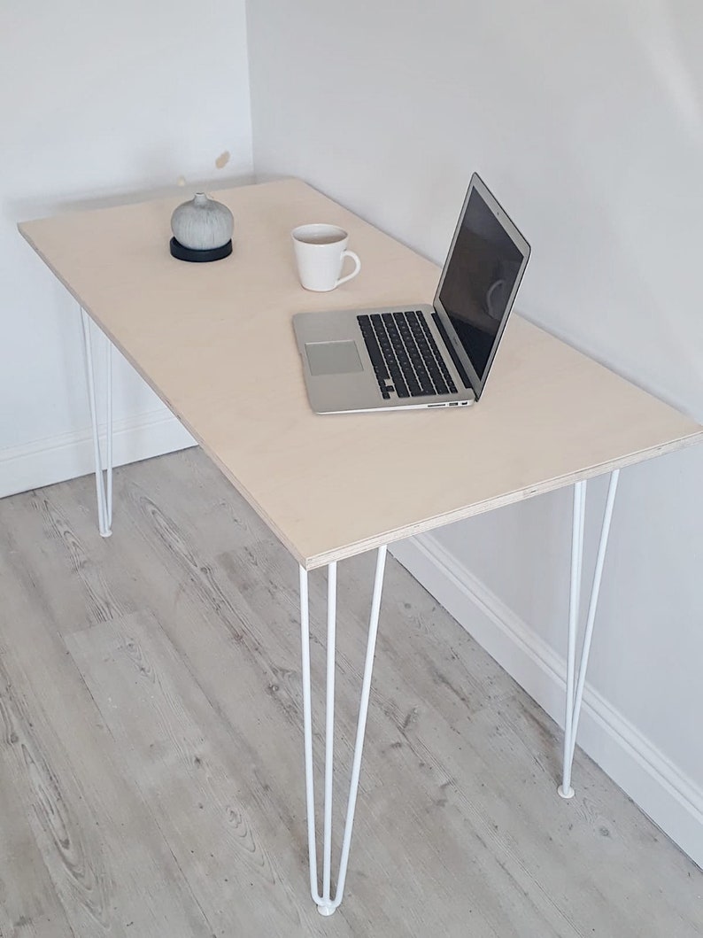 Hairpin Desk With White Legs Home Office Desk UK Plywood Etsy UK
