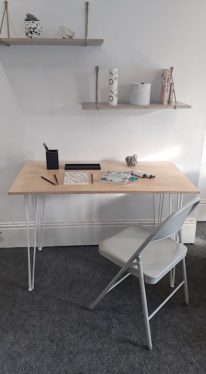 Hairpin Desk With White Legs Home Office Desk UK Plywood Etsy UK