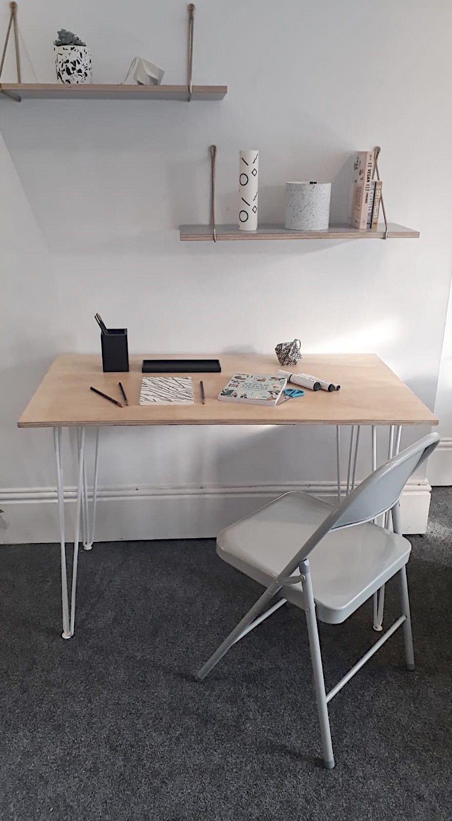 Hairpin Desk With White Legs Home Office Desk UK Plywood Etsy UK