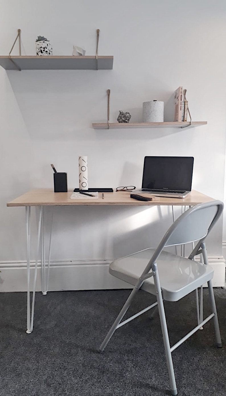 Hairpin Desk With White Legs Home Office Desk UK Plywood Etsy UK