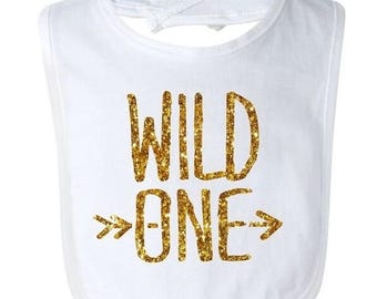 Glitter First "1st" Birthday Party Infant Bib for Smash Cake, Wild One, Birthday Gift for Baby, Keepsake, Wild Thing